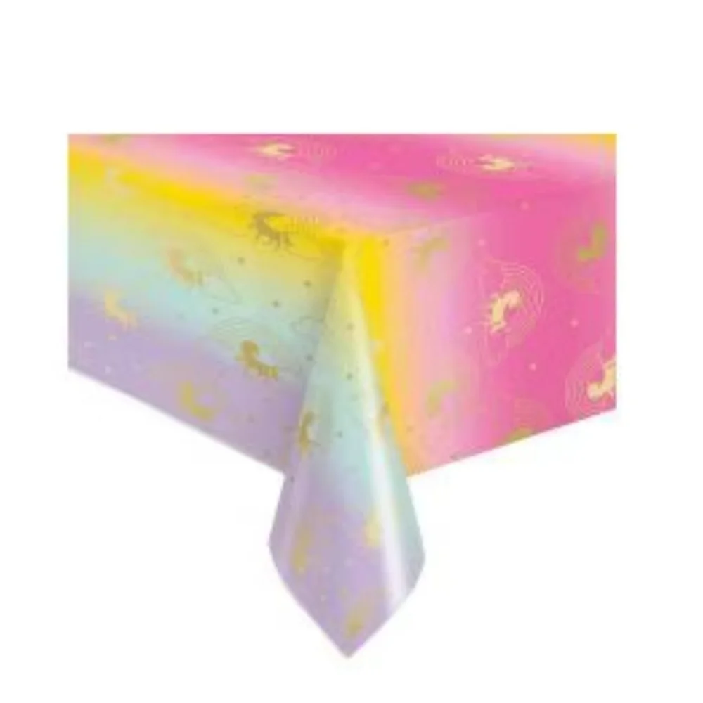 321 Party! Foil Gold Rainbow Unicorn Party Plastic Tablecloth 54